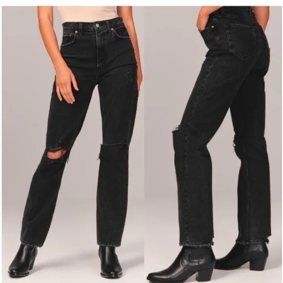 Abercrombie & Fitch The 90s Straight Ultra High Rise Jeans Washed Black Sz 27 4 - Picture 2 of 12